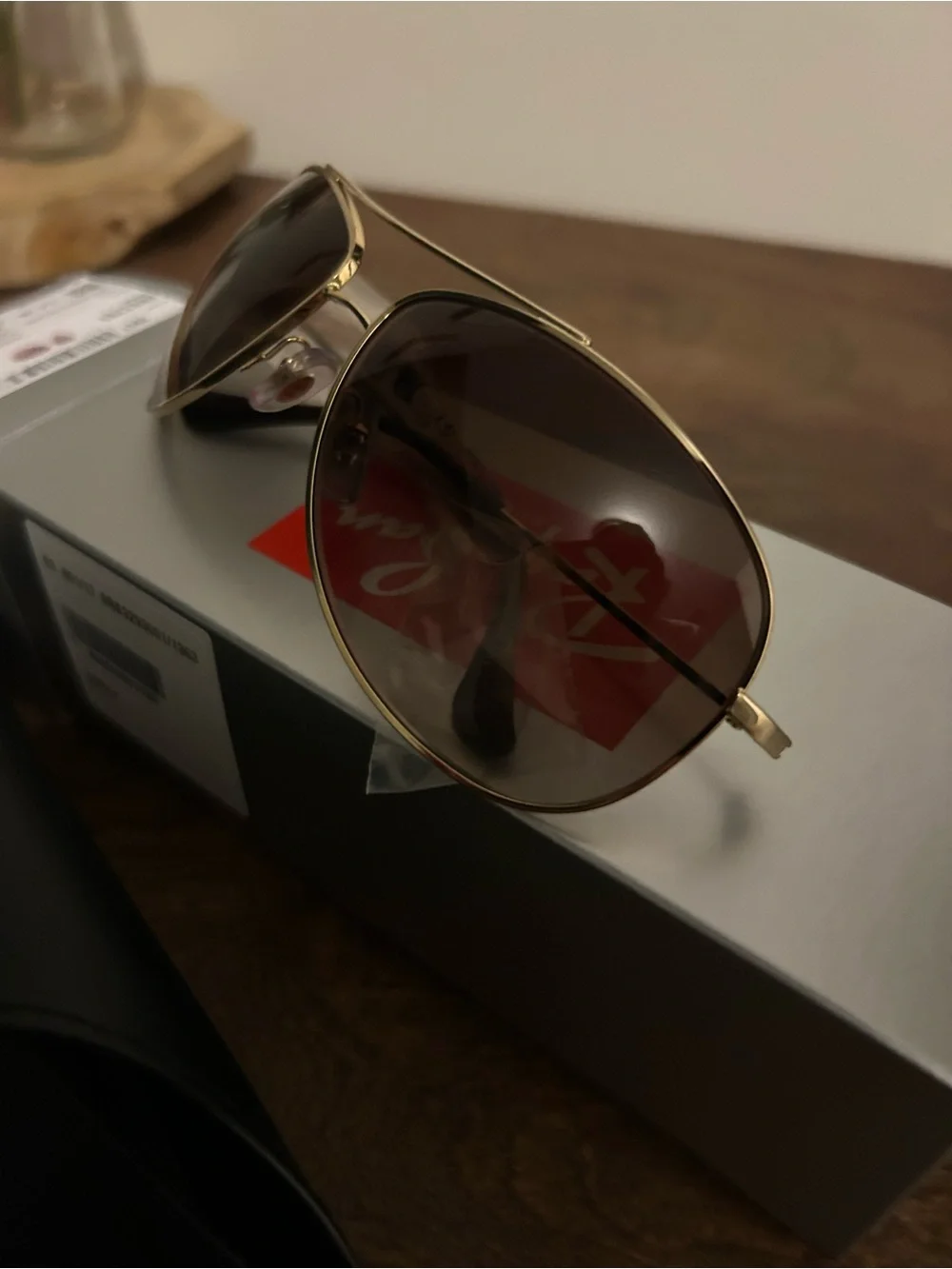 Ray-Ban Gold Aviator Sunglasses with Brown Lenses